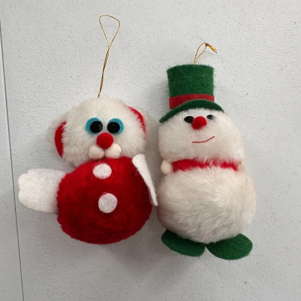 Vintage Christmas Ornaments Teddy‎ Bear Glass Snowman Santa Felt Plush Retro